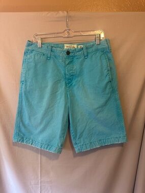 Abercrombie & Fitch Men's Aqua Flat-Front Shorts